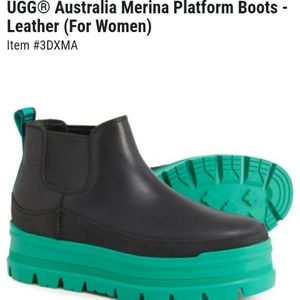 NIB UGG AUSTRALIAN MERINA BLACK 🖤 LEATHER PLATFORM BOOTS 💚Sz. 9, 10 & 11🍃